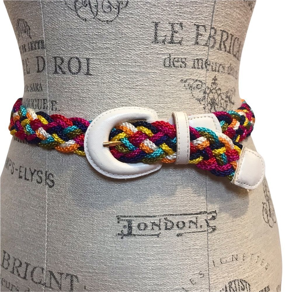 Vintage Rainbow Belt Braided Nylon Pride Pop of Color Retro Sz M